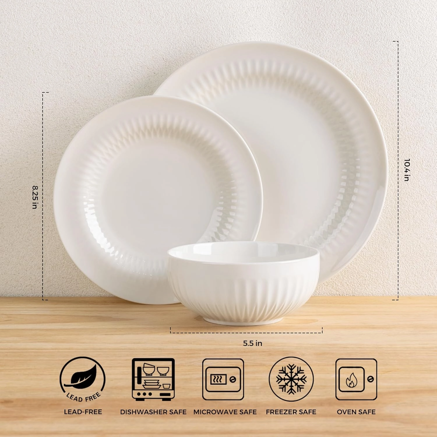 LERATIO Ceramic Dinnerware Sets,Handcraft Plates and Bowls Sets,Highly Chip and Crack Resistant | Dishwasher & Microwave & Oven Safe Dishes set,Service for 4 (12pc)-lucent White