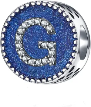 Letter Charms 925 Sterling Silver Fits Pandora Bracelets Ocean Blue Alphabet Initial A-Z Beads Jewelry Gift for Women