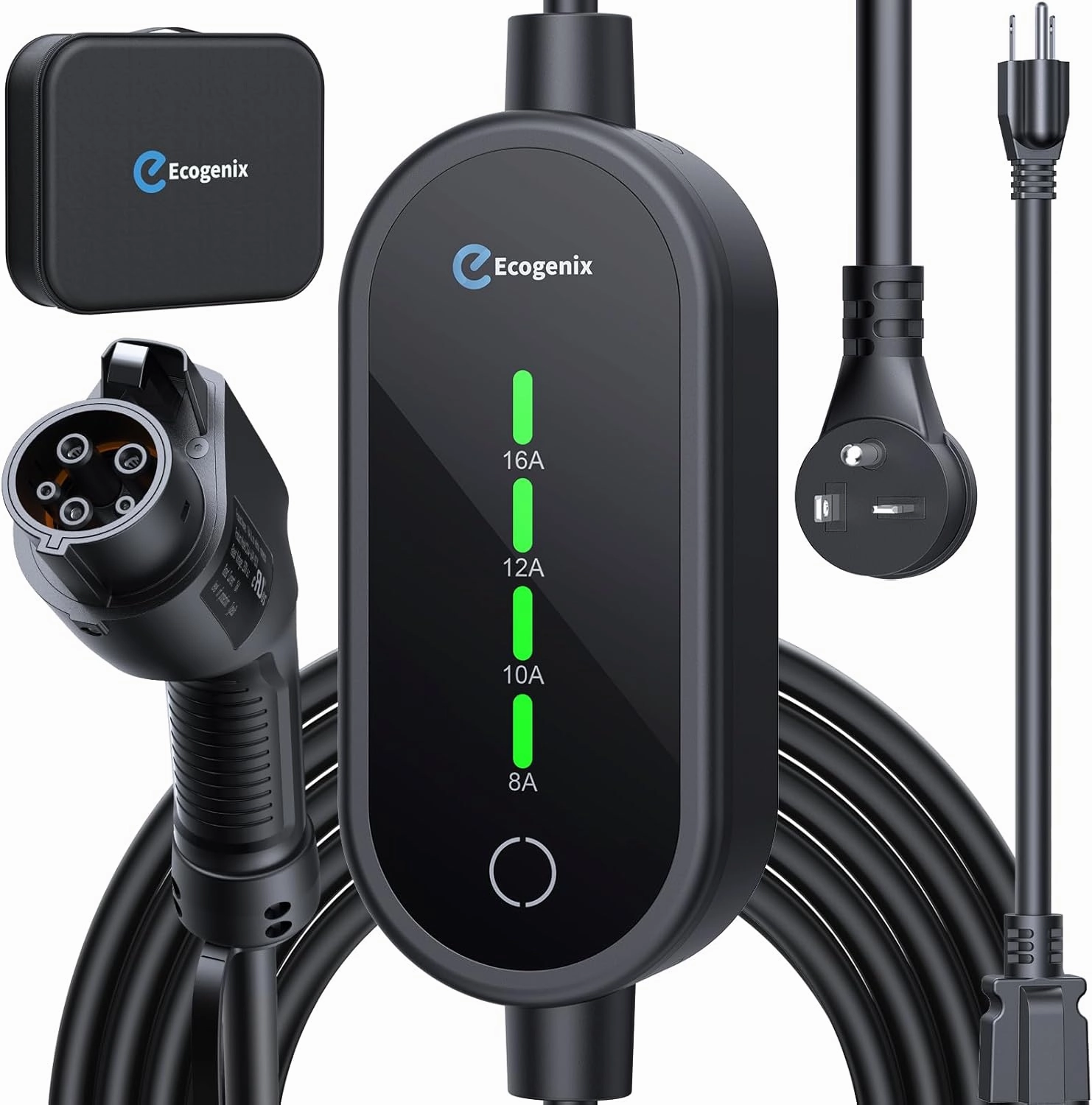 Level 1 EV Charger, 2025 Upgraded 16A Electric Car Mobile Charger | Adjustable Current | 110V-240V | NEMA 5-15 & NEMA 6-20 Plug | 21ft Cable | Home Portable Charger for All SAE J1772