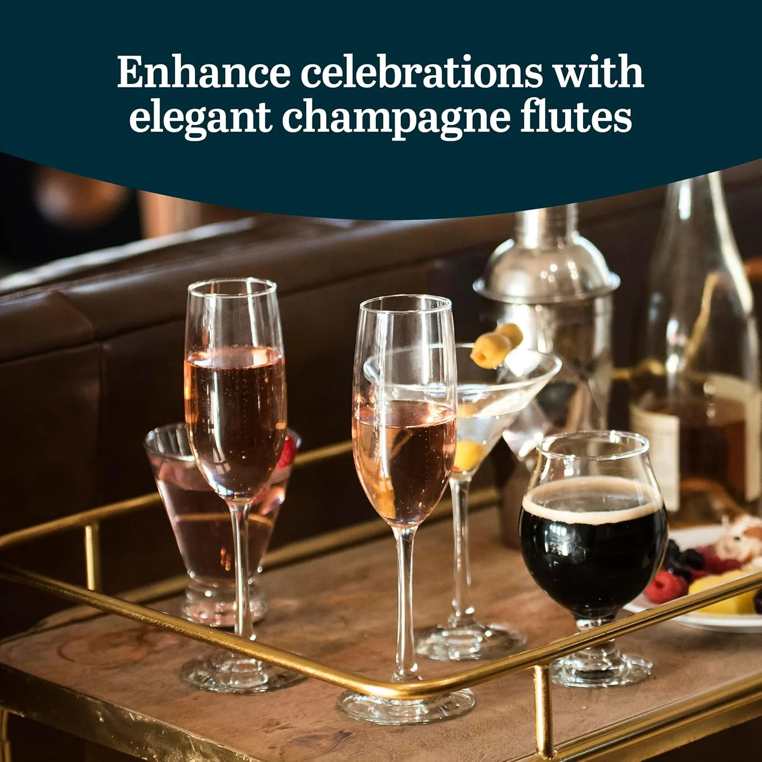Libbey Champagne Flutes Set, 8 oz Elegant Stemmed Flute Glasses Set of 6, Dishwasher Safe Sparkling Wine Mimosa Glasses for Parties
