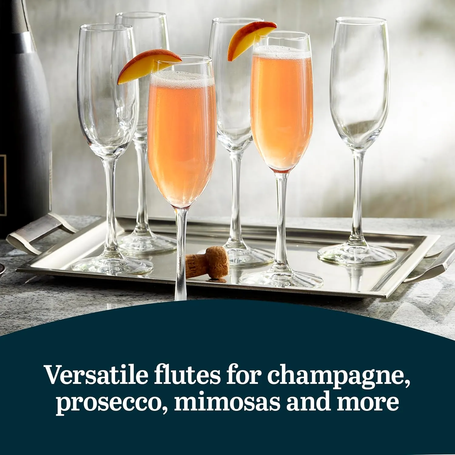 Libbey Champagne Flutes Set, 8 oz Elegant Stemmed Flute Glasses Set of 6, Dishwasher Safe Sparkling Wine Mimosa Glasses for Parties