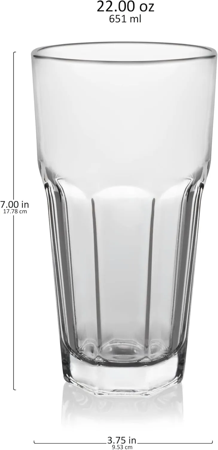 Libbey Gibraltar Iced Tea Glasses, 22 ounce, Tall Tempered Cocktail Glass Tumbler Set of 12, Ice Tea Glasses for Parties and Everyday Use
