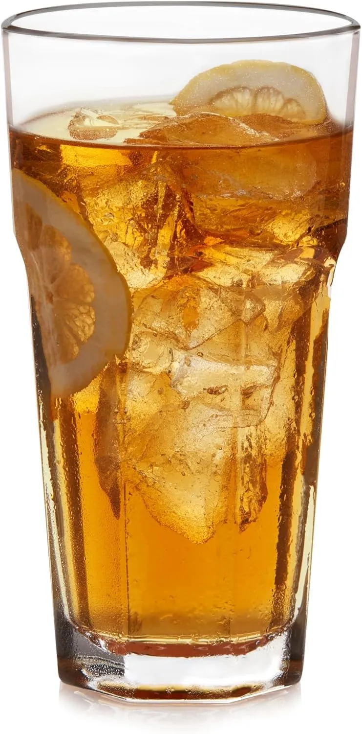 Libbey Gibraltar Iced Tea Glasses, 22 ounce, Tall Tempered Cocktail Glass Tumbler Set of 12, Ice Tea Glasses for Parties and Everyday Use