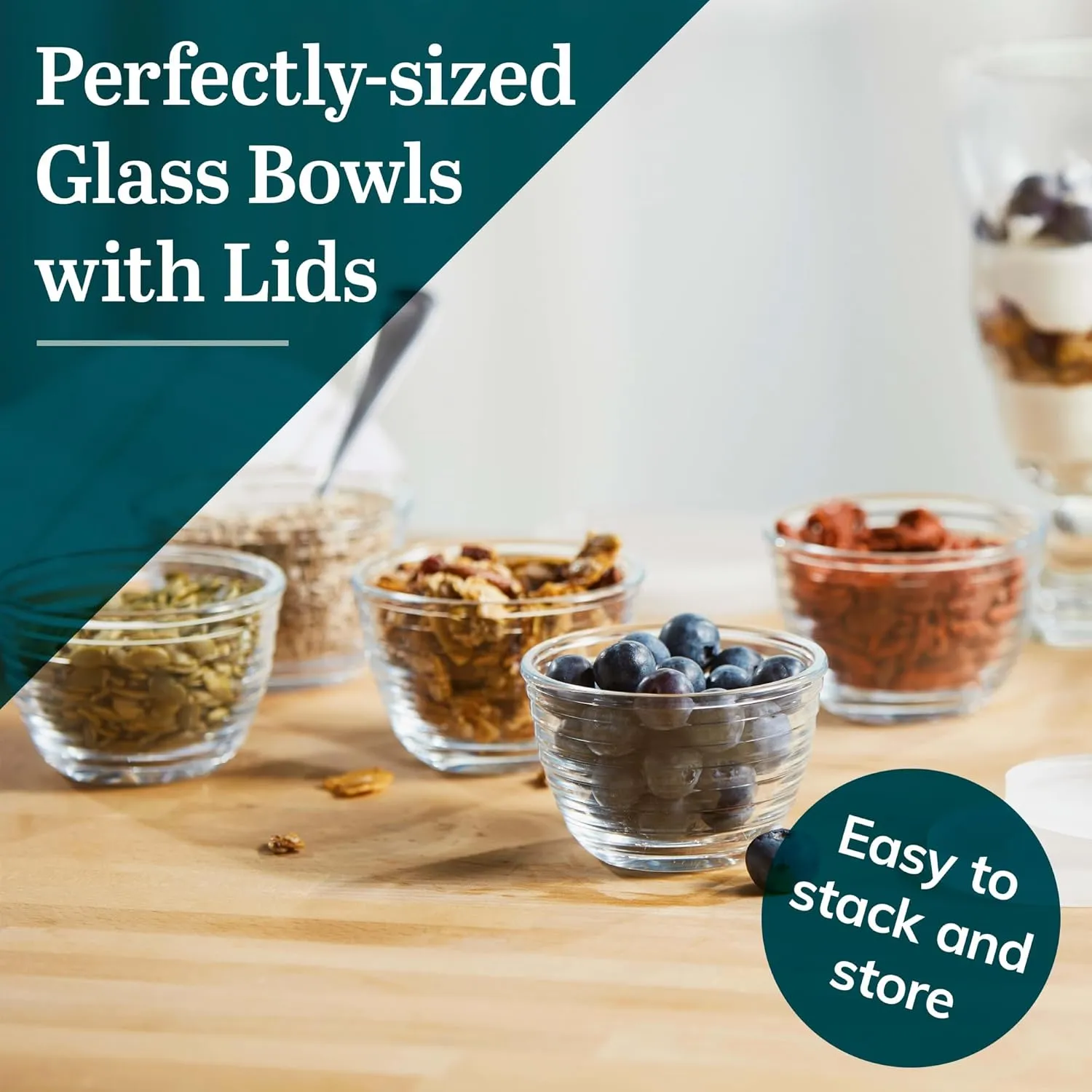 Libbey Small Glass Bowls with Lids, 6.25 ounce, Set of 8, Clear, 3.45-inch Diameter