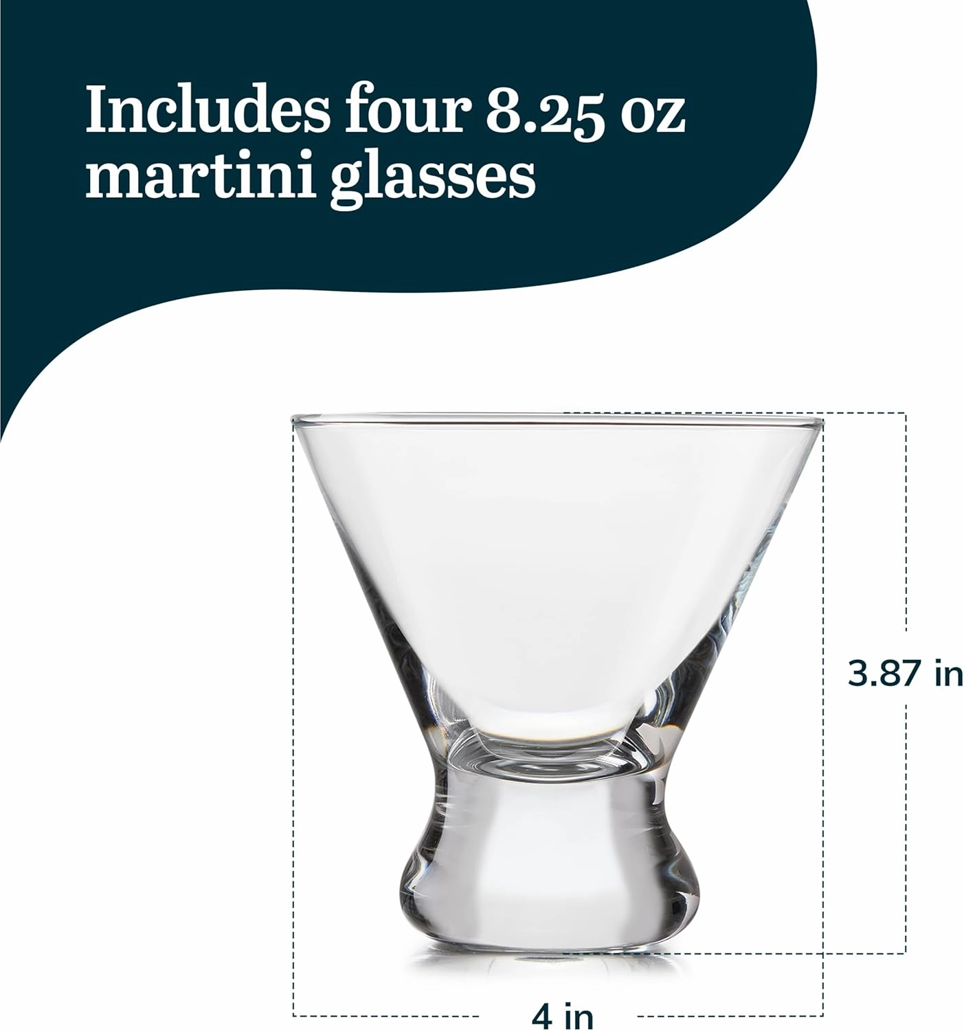 Libbey Cosmopolitan Stemless Martini Glasses, 8.25 Oz Dishwasher Safe Martini Glasses Set of 4, Cocktail Glasses Set for Wedding Registries and More