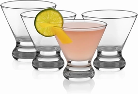 Libbey Cosmopolitan Stemless Martini Glasses, 8.25 Oz Dishwasher Safe Martini Glasses Set of 4, Cocktail Glasses Set for Wedding Registries and More