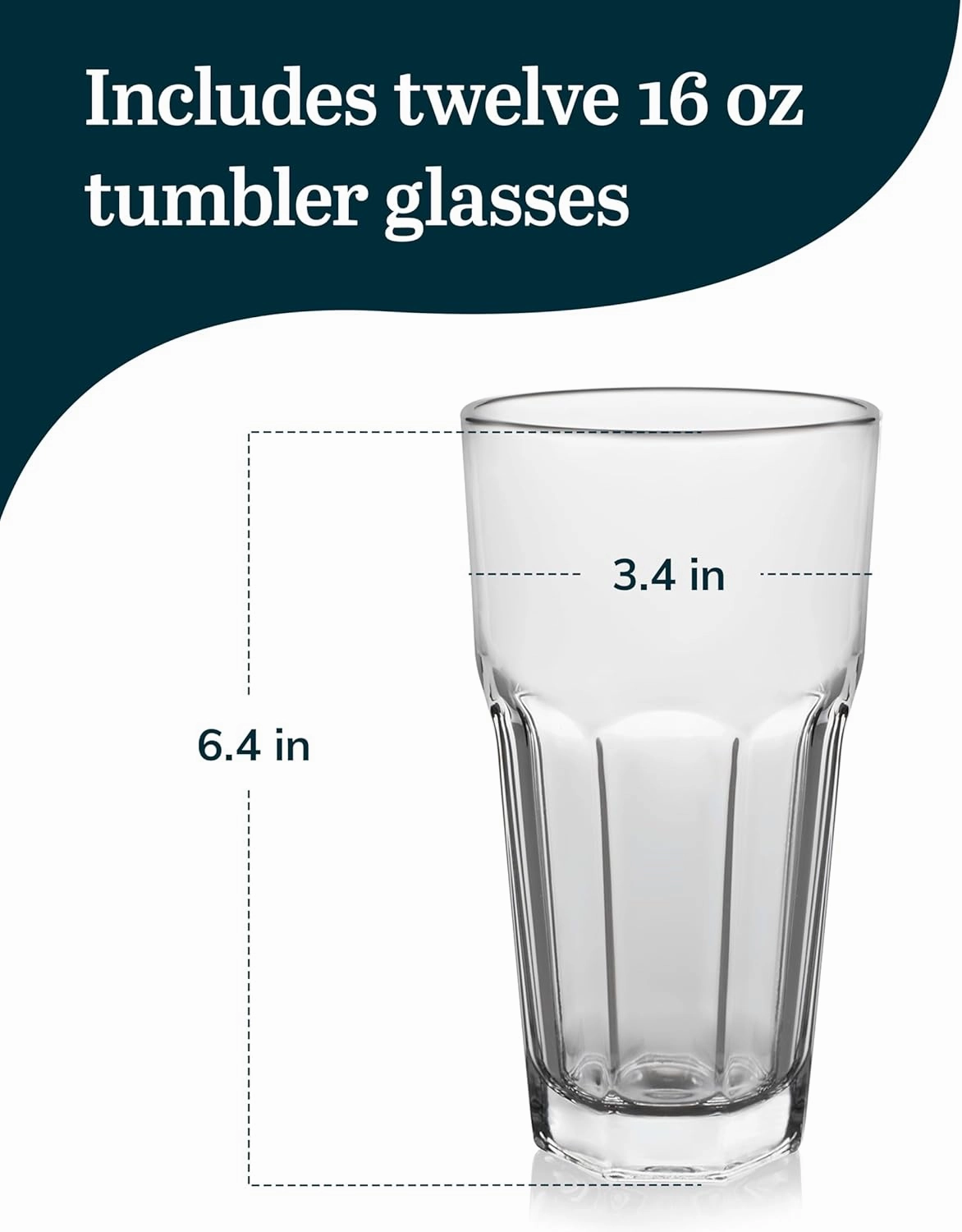 Libbey Gibraltar Tumbler Glasses Set of 12, 16-Ounce, Iconic Heavy Base Tall Cocktail Glasses, Dishwasher Safe Glass Tumblers for Everyday Use