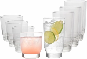 Libbey Merida Mixed Drinkware Set of 8, Merida Cooler Glass Tumblers and Double Old Fashioned Rocks Glass Set, Dishwasher Safe Glassware Drinking Glasses Set