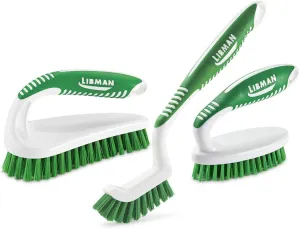 Libman Scrub Brush Kit – Three Different Durable Brushes for Grout, Tile, Bathroom, Kitchen. Easy to Handle, Strong Fibers for Tough Messes – Family Made in the USA, Unisex Lot 2406