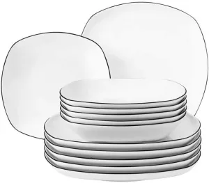 Lido 12-Piece Set for up to 6 People Including 6 Dinner Soup Plates White, 6 Personen, Black