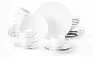 Life Crockery Set 30 Pieces Including 6 Dinner Plates / Soup Plates / Breakfast Plates / Coffee Cups / Saucers / Hard Porcelain