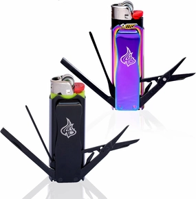LighterBro Lighter Sleeve - Multi-Tool - 420 Stainless Steel - Easily Fits Your Favorite Lighters - Includes Mini Knife, Ruler, Scissors, Screwdriver, Poker, Key Ring & More (Stealth/Rose)