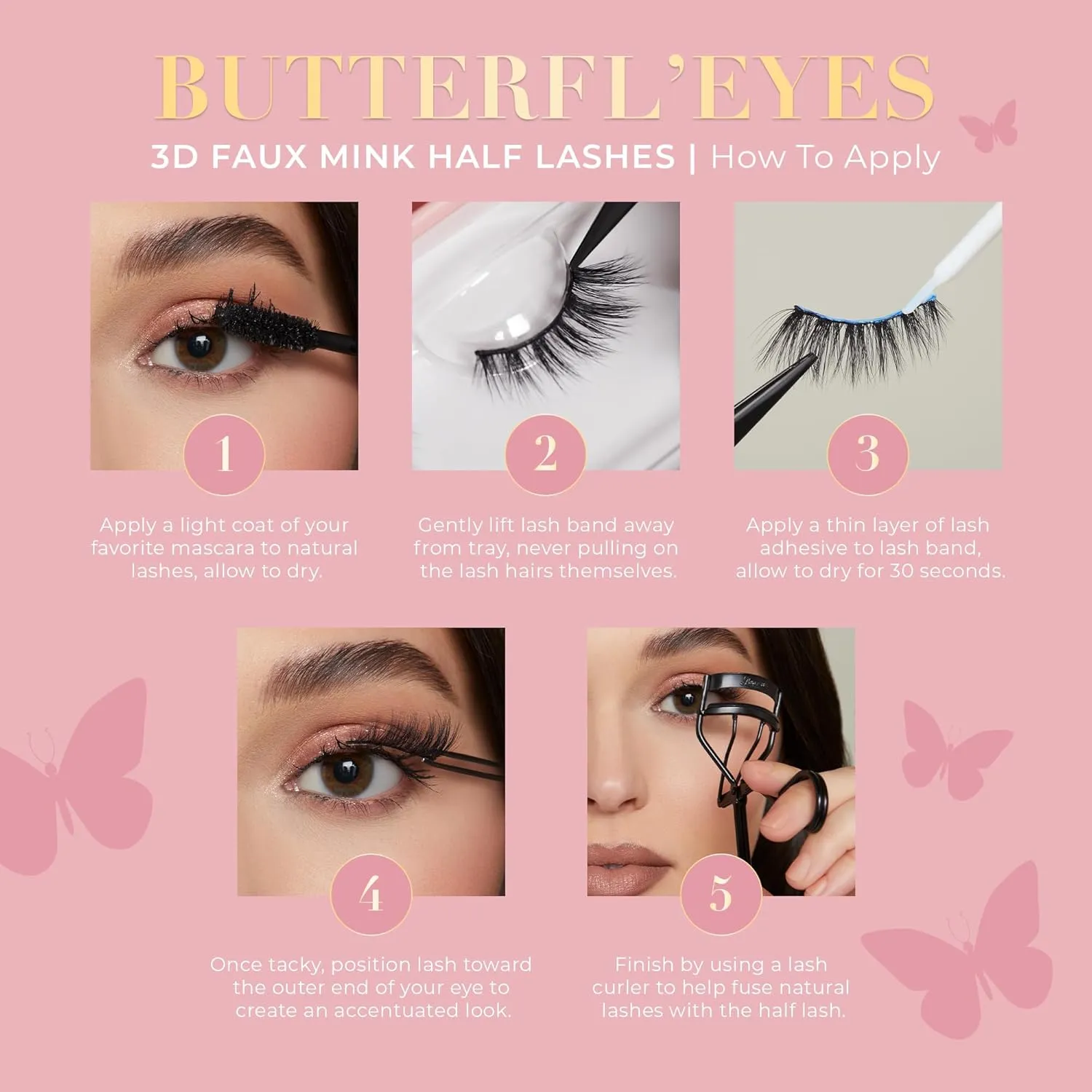 Lilly Lashes Butterfl'eyes Faux Mink Lashes, Half Lashes Natural Look & Feel, False & Reusable Eyelashes 20x, No Trimming   Easy to Apply, Round Style, Lash Glue not Included, 13mm (Heiry)
