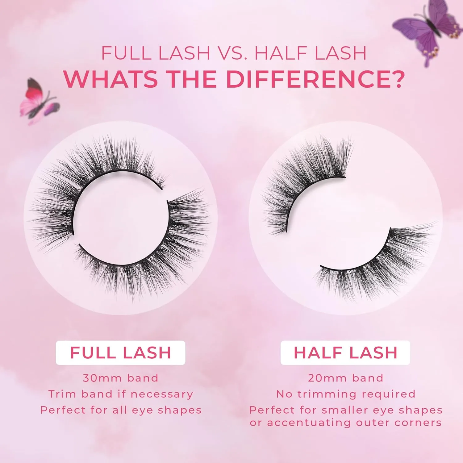 Lilly Lashes Butterfl'eyes Faux Mink Lashes, Half Lashes Natural Look & Feel, False & Reusable Eyelashes 20x, No Trimming   Easy to Apply, Round Style, Lash Glue not Included, 13mm (Heiry)