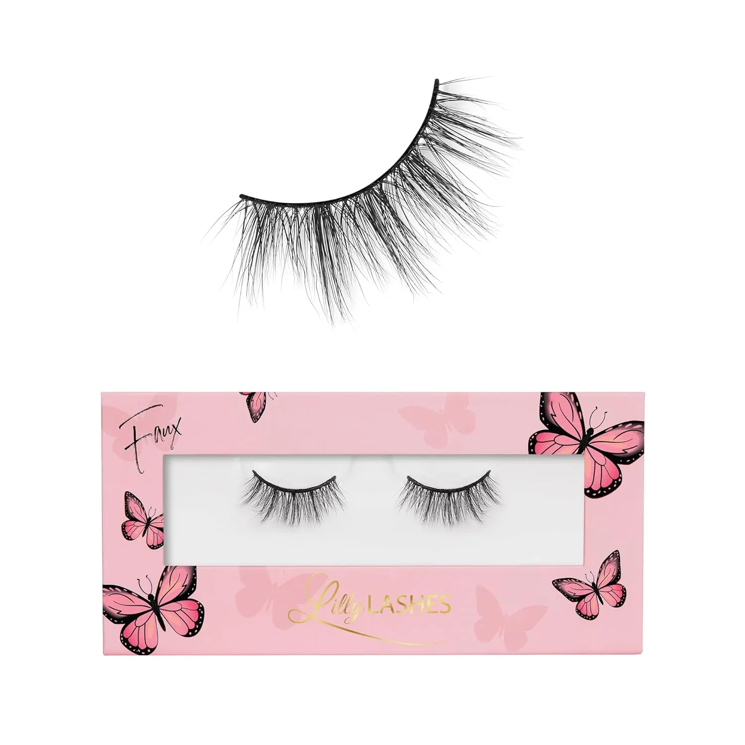 Lilly Lashes Butterfl'eyes Faux Mink Lashes, Half Lashes Natural Look & Feel, False & Reusable Eyelashes 20x, No Trimming   Easy to Apply, Round Style, Lash Glue not Included, 13mm (Heiry)