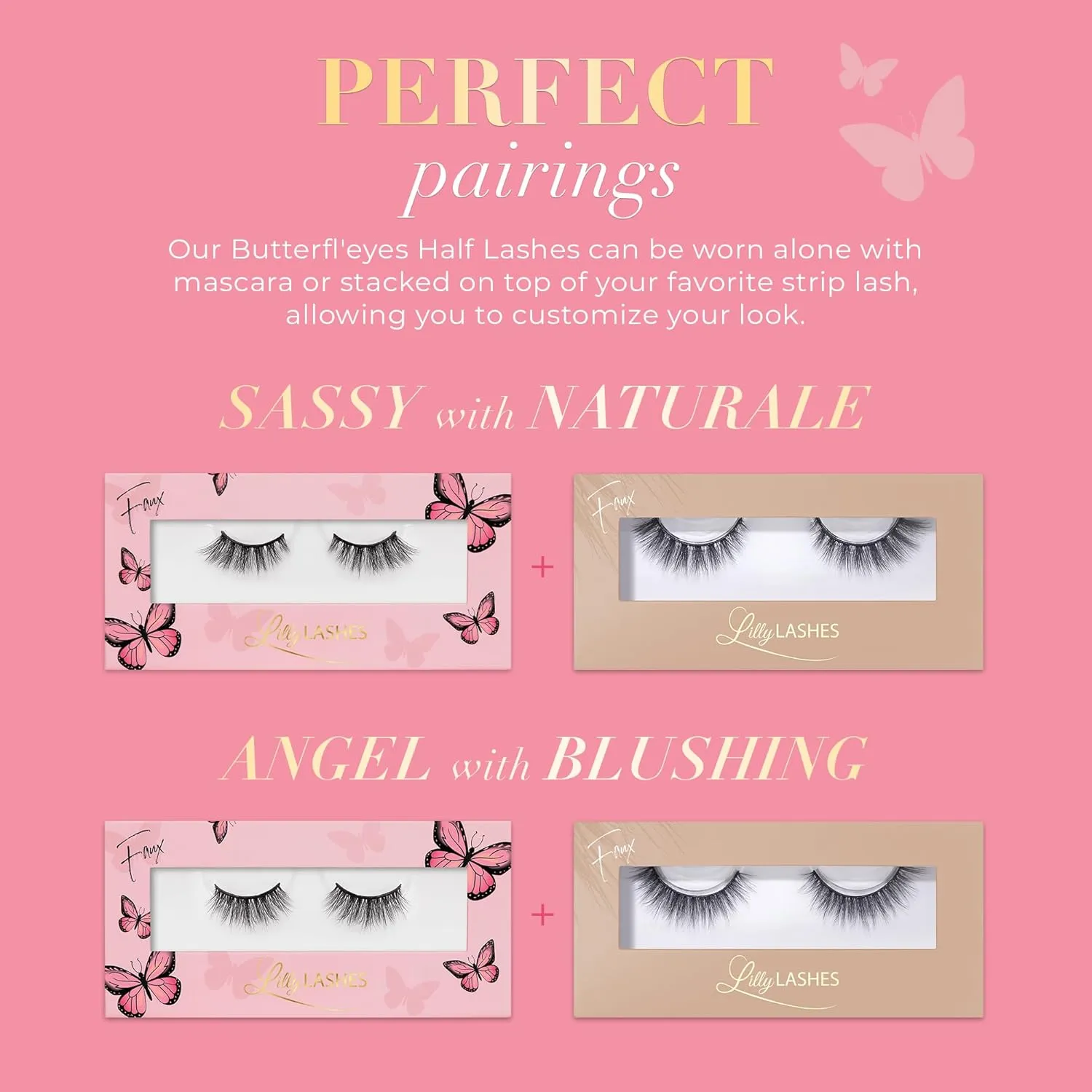 Lilly Lashes Butterfl'eyes Faux Mink Lashes, Half Lashes Natural Look & Feel, False & Reusable Eyelashes 20x, No Trimming   Easy to Apply, Round Style, Lash Glue not Included, 13mm (Heiry)
