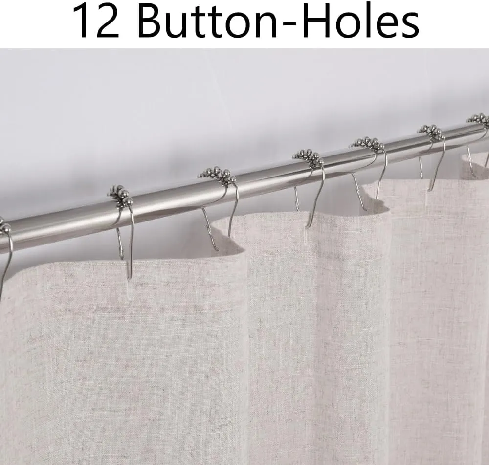 Linen Button Farmhouse Shower Curtain,Linen and Cotton Fabric,Pleated Black and Red Buffalo Plaid Checked Pattern,Country Style,72x72 in