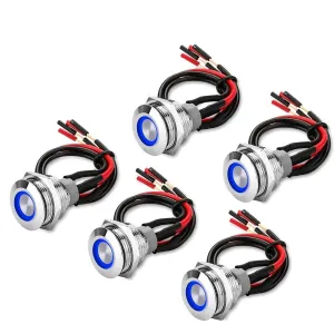 Linkstyle 19mm Latching Push Button Switch, 12V Metal Self Locking SPST ON-Off Switch with Wiring Harness & Blue Light for Boat Car, 5Pcs