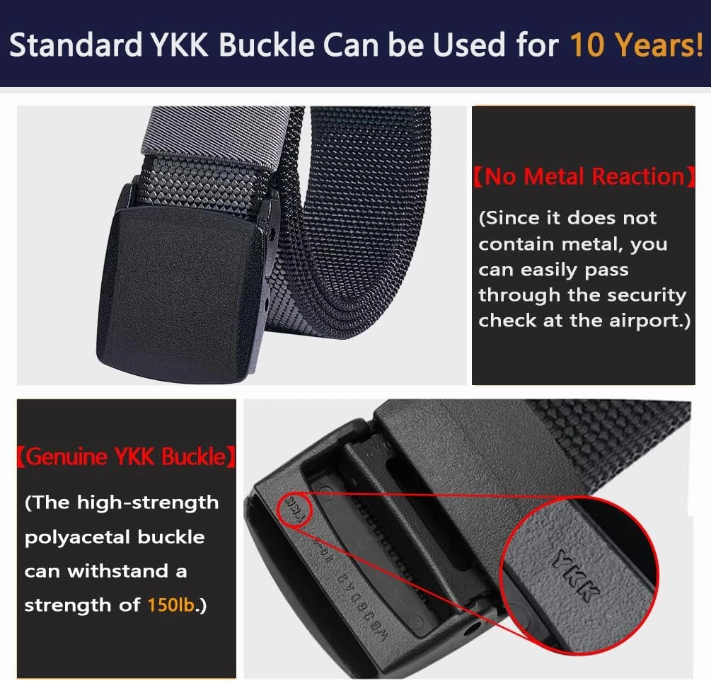 LionVII Mens Casual Belts Web - 2 Colors in 1 Reversible with YKK Plastic Buckle - Adjustable Trim to Fit 27-49" Waist