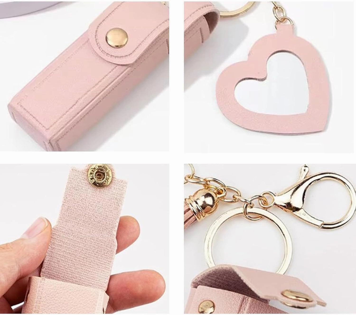 Lip Oil Keychain - Mirror & Oil 2-in-1, Chapstick Holder, 2025 New Lipstick Holder Keychain, PU Leather Potable Lip Gloss Holder for Car/Travel Storage (4PCS, A)