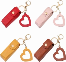 Lip Oil Keychain - Mirror & Oil 2-in-1, Chapstick Holder, 2025 New Lipstick Holder Keychain, PU Leather Potable Lip Gloss Holder for Car/Travel Storage (4PCS, A)