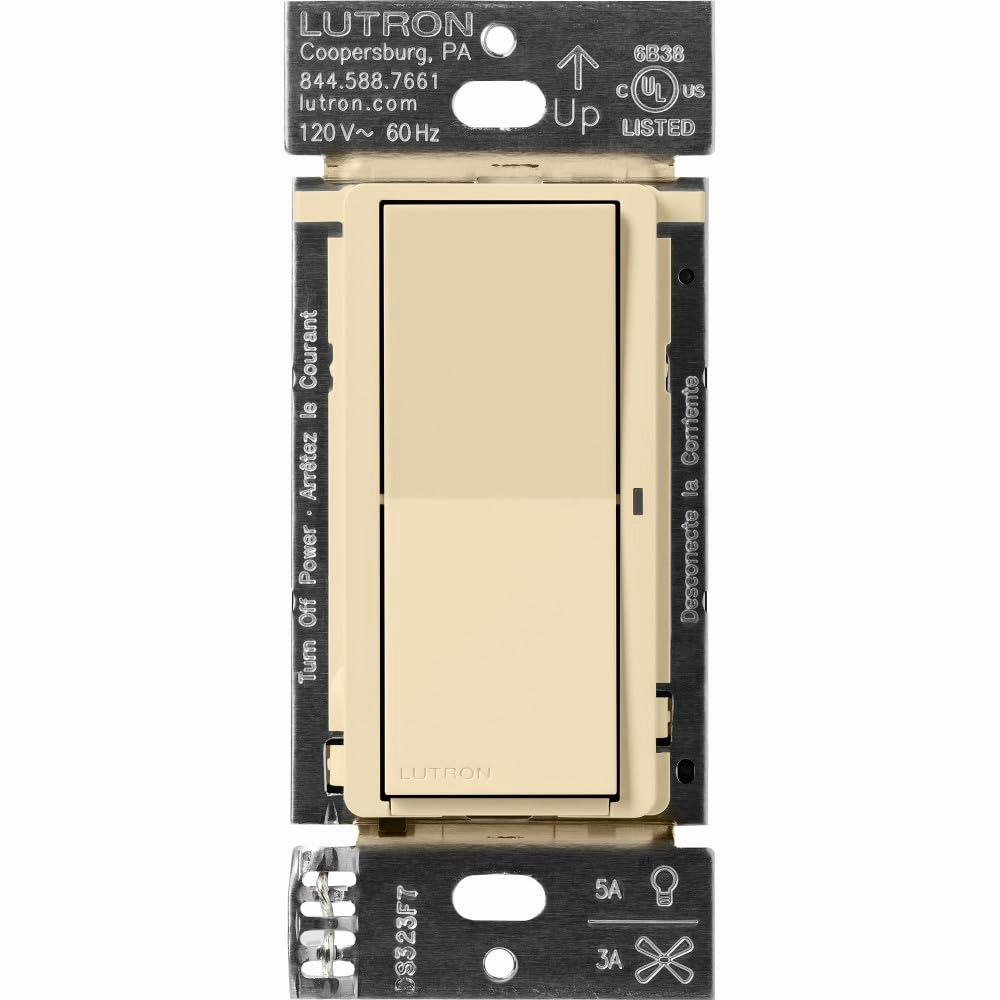 Lutron Claro Smart Switch for Caseta Smart Lighting (Lutron Smart Hub Required), for LED Lights and Fans, 5 Amp, Single-Pole/3-Way, Neutral Required, DVRF-5NS-IV, Ivory