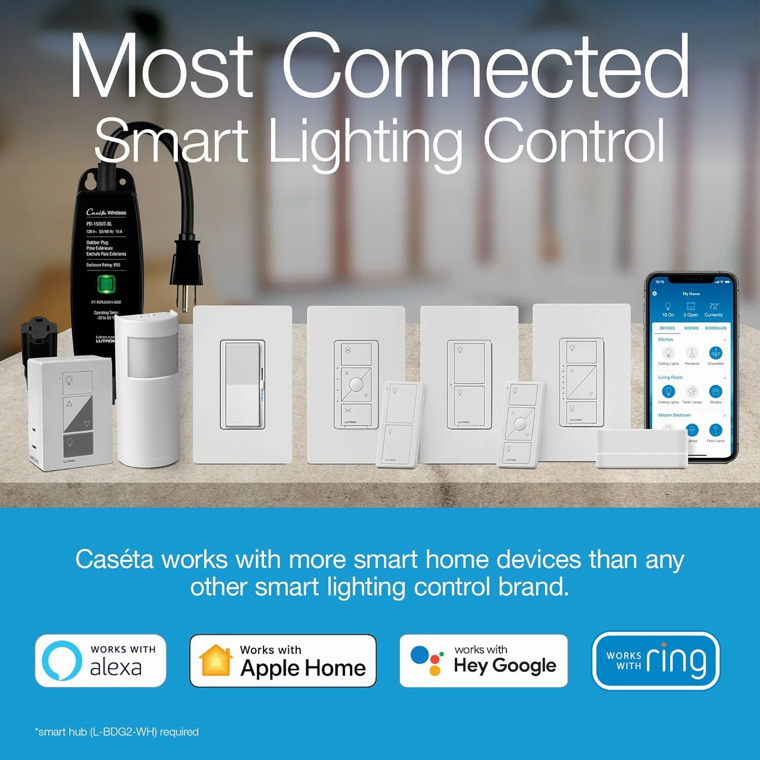 Lutron Diva Smart Dimmer Switch for Caseta Smart Lighting (Lutron Smart Hub Required), for LED Lights, 150 Watt, Single-Pole/3Way, No Neutral Required, DVRF-6LS-WH-2, White, 2 Pack