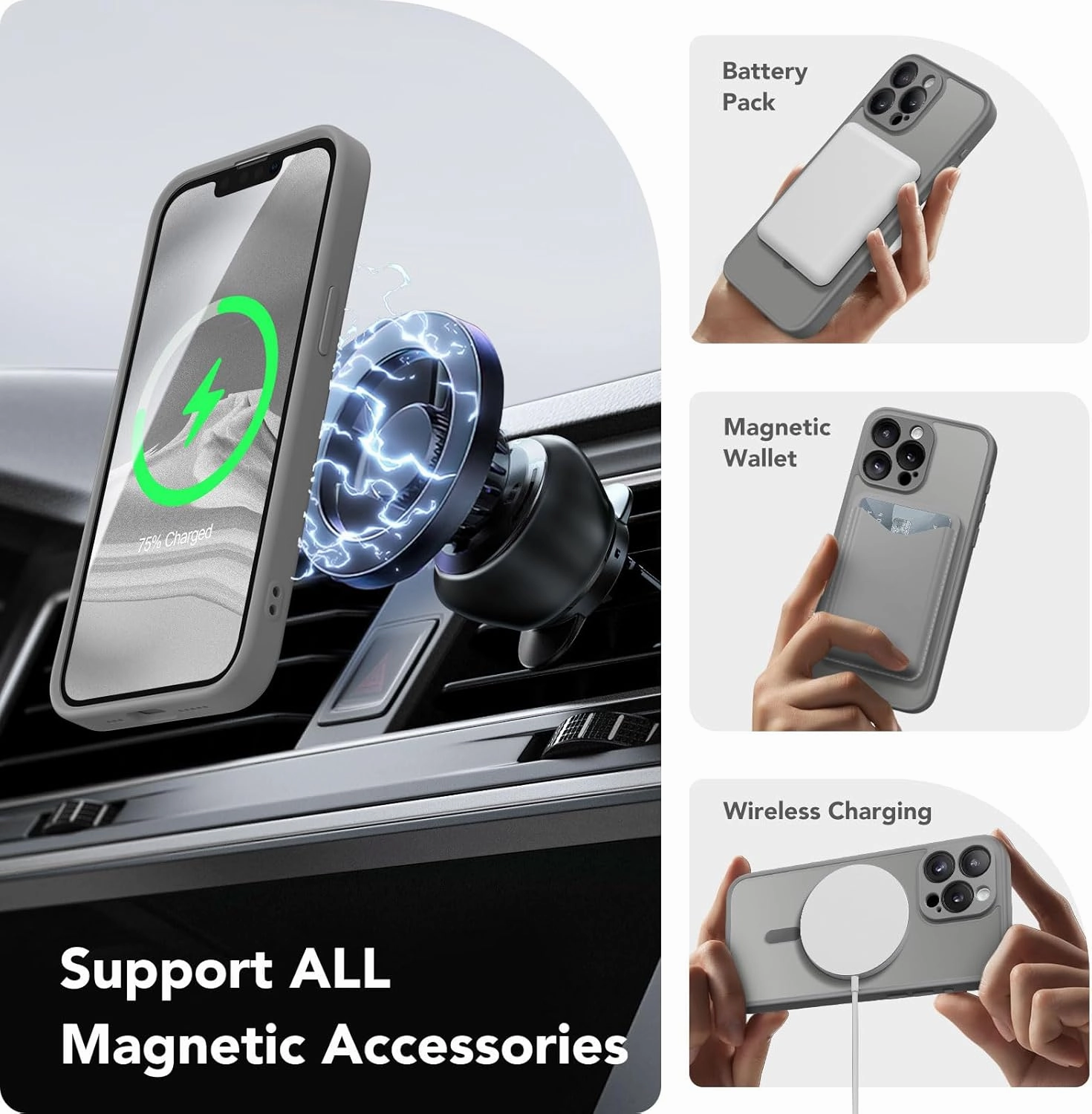 Magnetic for iPhone 13 Pro Case, [Compatible with MagSafe] [Full Camera Protection] Shockproof Protective Slim Translucent Matte Phone Case for iPhone 13 Pro 6.1'', Deep Grey