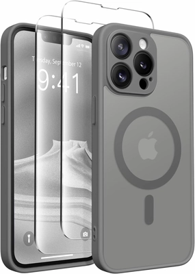 Magnetic for iPhone 13 Pro Case, [Compatible with MagSafe] [Full Camera Protection] Shockproof Protective Slim Translucent Matte Phone Case for iPhone 13 Pro 6.1'', Deep Grey