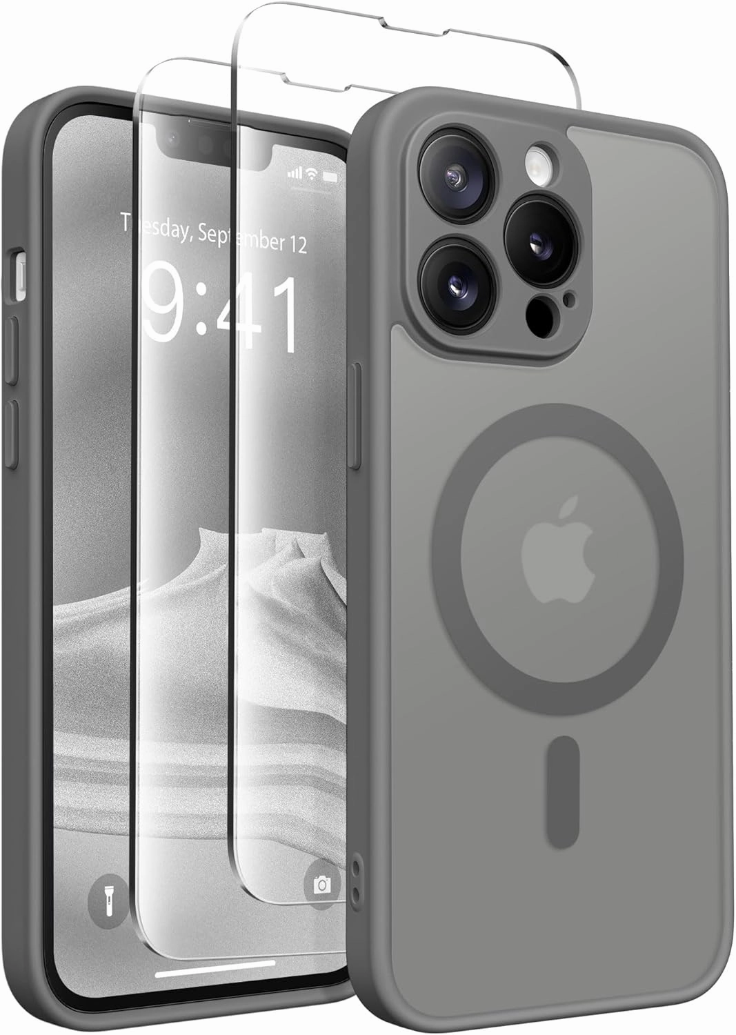 Magnetic for iPhone 13 Pro Case, [Compatible with MagSafe] [Full Camera Protection] Shockproof Protective Slim Translucent Matte Phone Case for iPhone 13 Pro 6.1'', Deep Grey