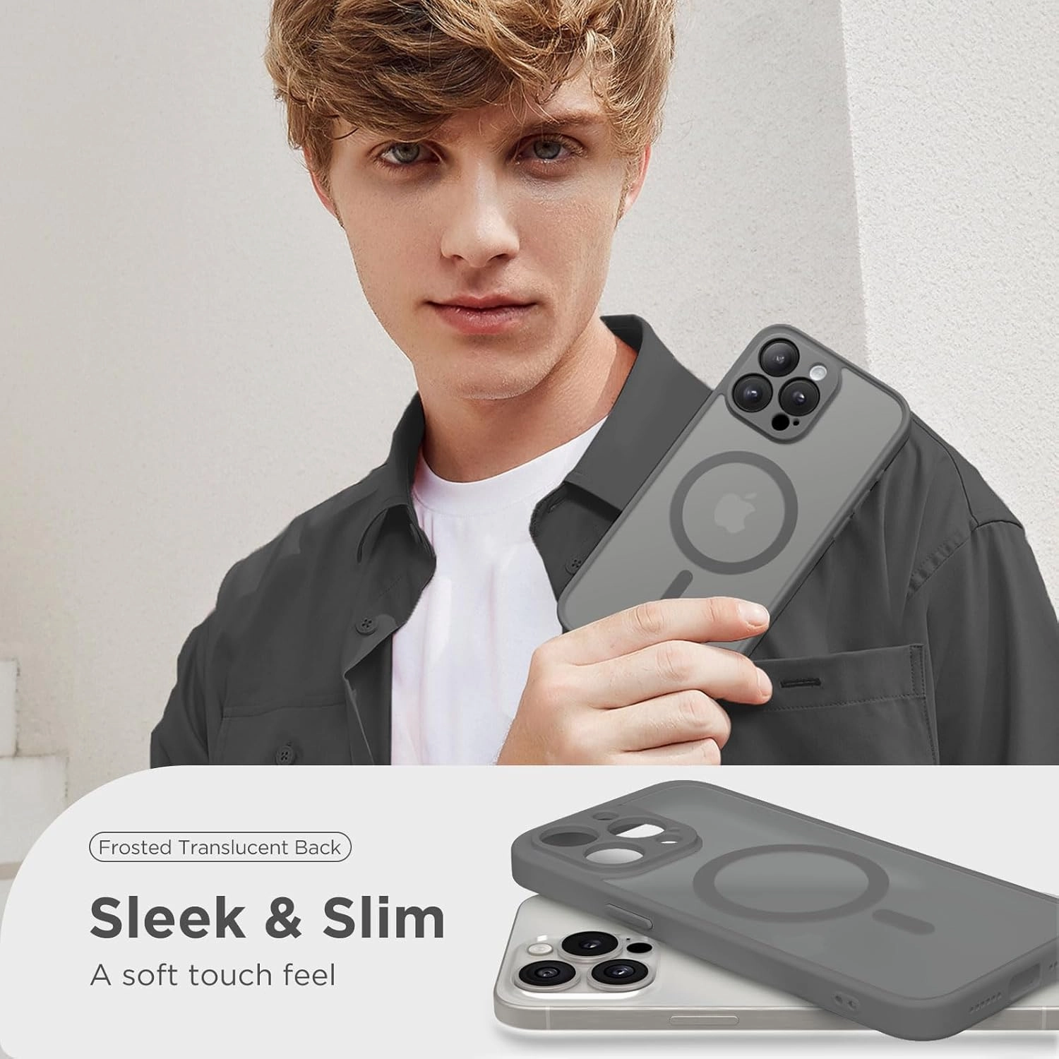 Magnetic for iPhone 13 Pro Case, [Compatible with MagSafe] [Full Camera Protection] Shockproof Protective Slim Translucent Matte Phone Case for iPhone 13 Pro 6.1'', Deep Grey