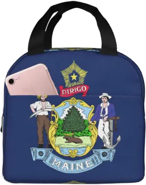 Maine State Flag Print Portable Lunch Tote Bag Reusable Lunch Box For Men Or Women Perfect For Office/Picnic/Travel