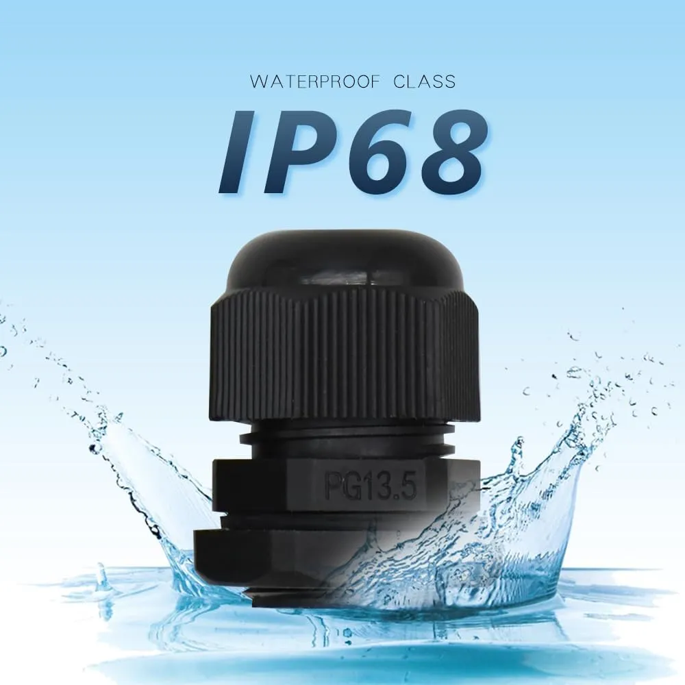 MAKERELE PG13.5 Cable Gland 100PCS Waterproof IP68 Cable Glands Joints，Wire Glands Adjustable Locknut for 6.8mm-12mm with Gaskets，Black, in Bag