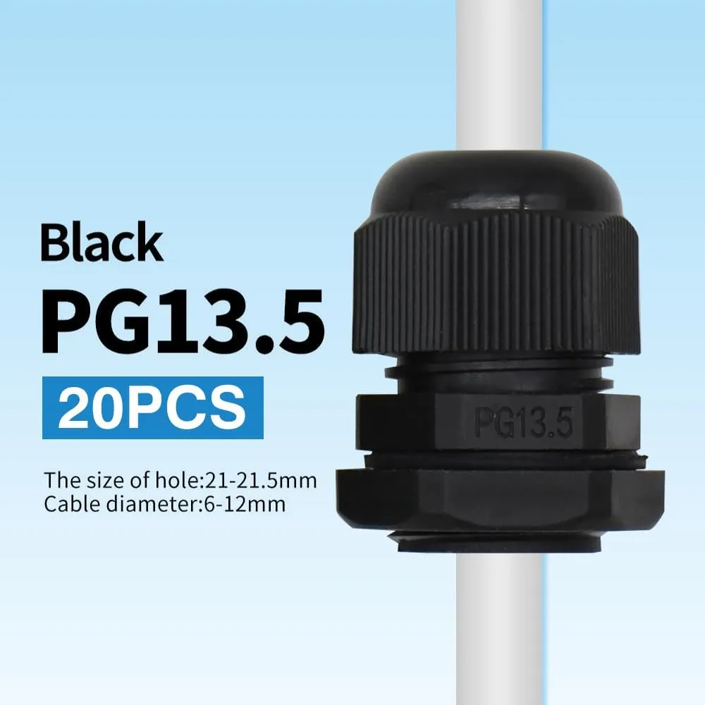 MAKERELE PG13.5 Cable Gland 100PCS Waterproof IP68 Cable Glands Joints，Wire Glands Adjustable Locknut for 6.8mm-12mm with Gaskets，Black, in Bag