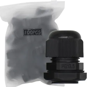MAKERELE PG13.5 Cable Gland 100PCS Waterproof IP68 Cable Glands Joints，Wire Glands Adjustable Locknut for 6.8mm-12mm with Gaskets，Black, in Bag