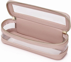 Makeup Brush Case Clear Travel Cosmetic & Toiletry Bag Slim Makeup Bag with Zipper Small Purse Organizer Car Essential Bag for Women (Pink, SLIM-1)