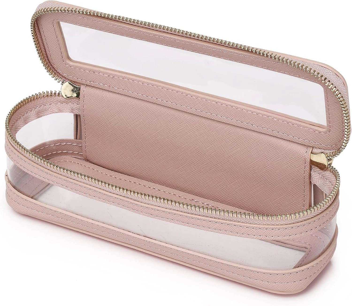 Makeup Brush Case Clear Travel Cosmetic & Toiletry Bag Slim Makeup Bag with Zipper Small Purse Organizer Car Essential Bag for Women (Pink, SLIM-1)