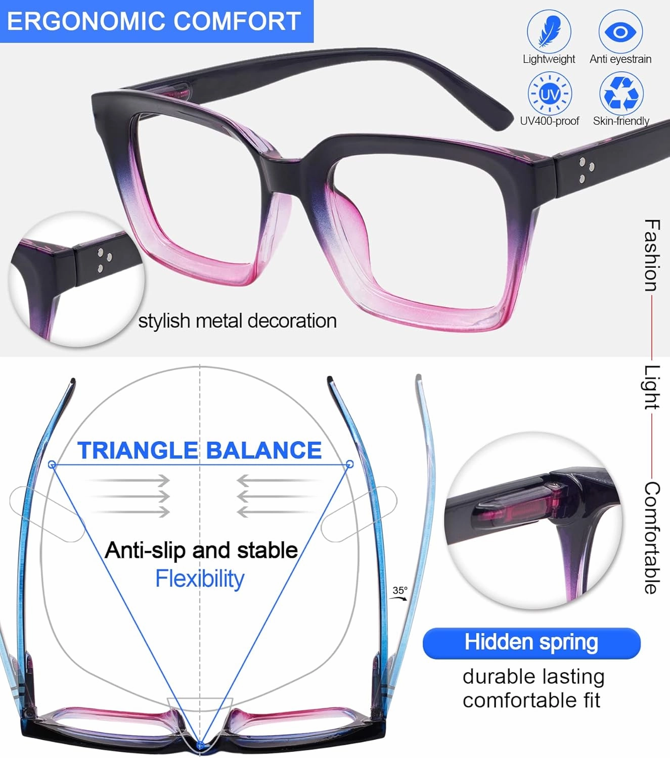 MARE AZZURO Blue Blocking Eyewear Women Computer Glasses Stylish Gaming Eyeglasses Female Purple Frame No Magnification