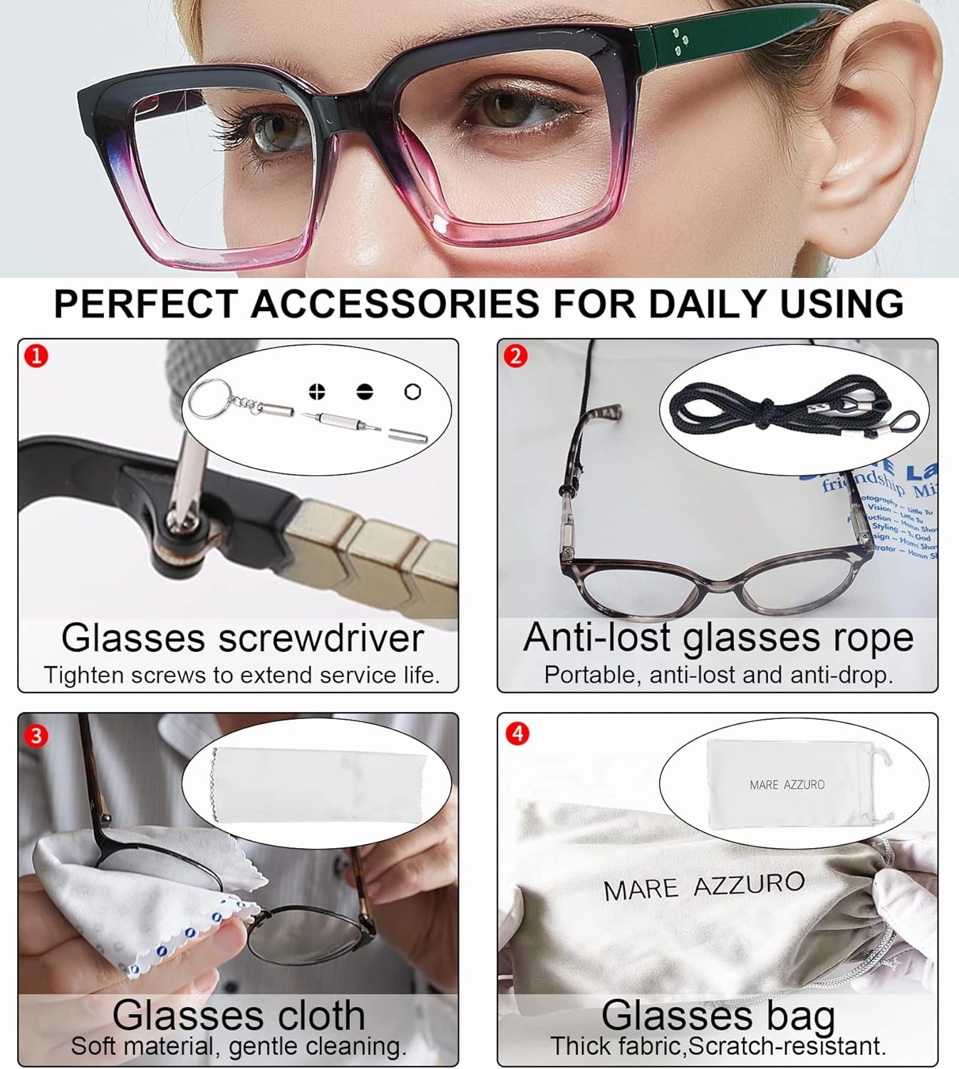MARE AZZURO Blue Blocking Eyewear Women Computer Glasses Stylish Gaming Eyeglasses Female Purple Frame No Magnification