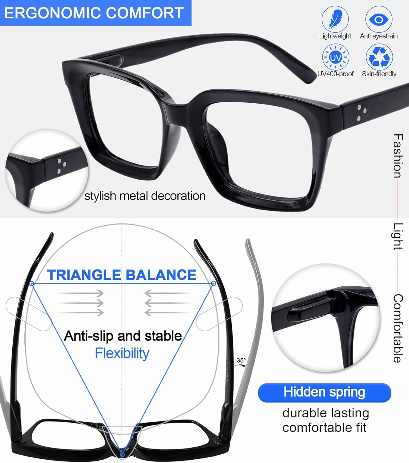 MARE AZZURO Blue Blocking Eyewear Women Stylish Computer Eyeglasses Black Gaming Glasses for Female No Magnification