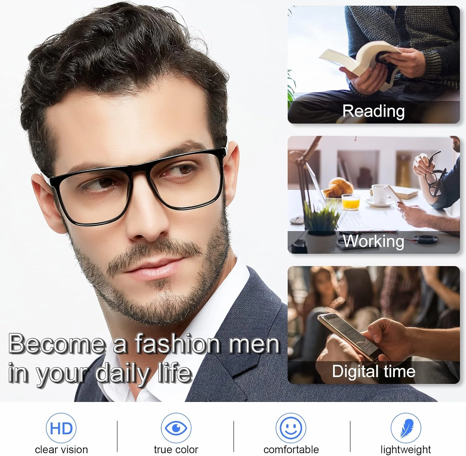 MARE AZZURO Oversized 1.00 Reading Glasses Men Big Square Readers for Large Head 1.0 1.25 1.5 1.75 2.0 2.25 2.5 2.75 3.0 3.5 4.0 5.0 6.0 (Black, 100)