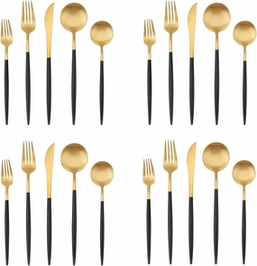 Matte Gold Silverware Set with black handle, Bysta 20-Piece Stainless Steel Flatware Set, Kitchen Utensil Set Service for 4, Tableware Cutlery Set for Home and Restaurant, Dishwasher Safe