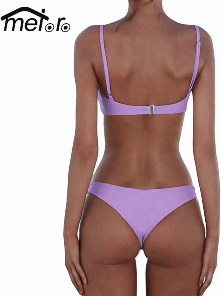 meioro Bikini Set Swimsuits for Women Low Waisted Two Piece Swimwear with Brazilian Push up Top Cheeky Bottom Bathing Suits