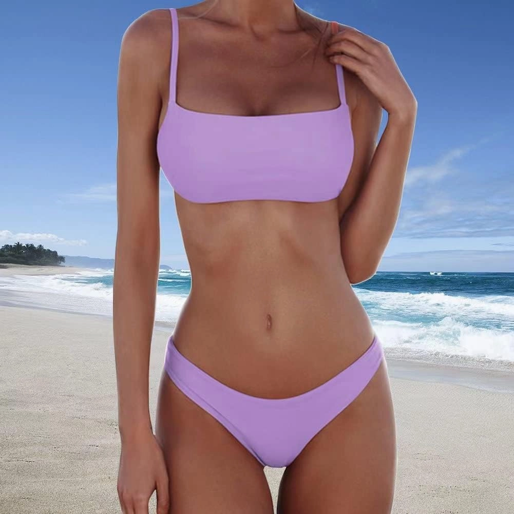 meioro Bikini Set Swimsuits for Women Low Waisted Two Piece Swimwear with Brazilian Push up Top Cheeky Bottom Bathing Suits