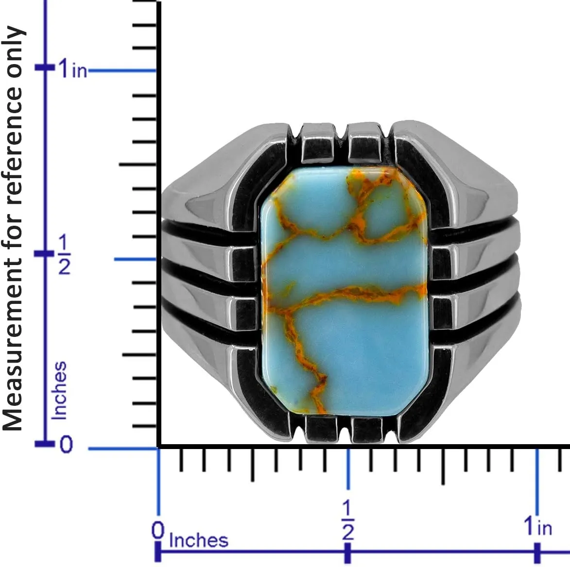 Men's Classics Stripe Design 925 Sterling Silver Ring with Square Shaped Antique Turquoise Gemstone