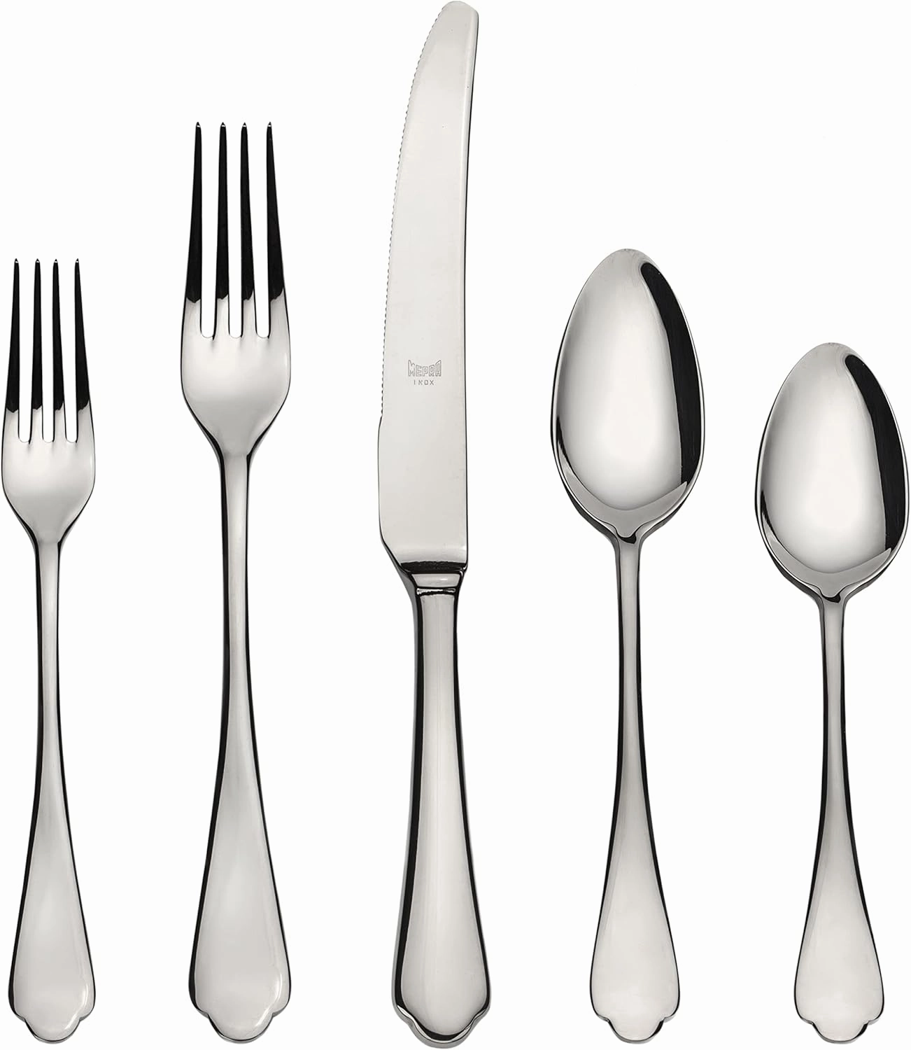 MEPRA 106422005 Dolce Vita 5-Piece Durable 18/10 Stainless Steel American Style Flatware Cutlery Set for Fine Dining, Dishwasher Safe, Service for 1