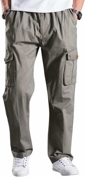 Mesinsefra Men's Elastic Waist Lightweight Workwear Pull On Casual Cargo Pants Light Grey 34