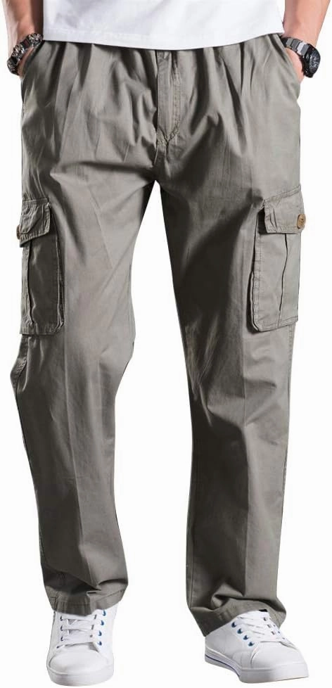 Mesinsefra Men's Elastic Waist Lightweight Workwear Pull On Casual Cargo Pants Light Grey 34