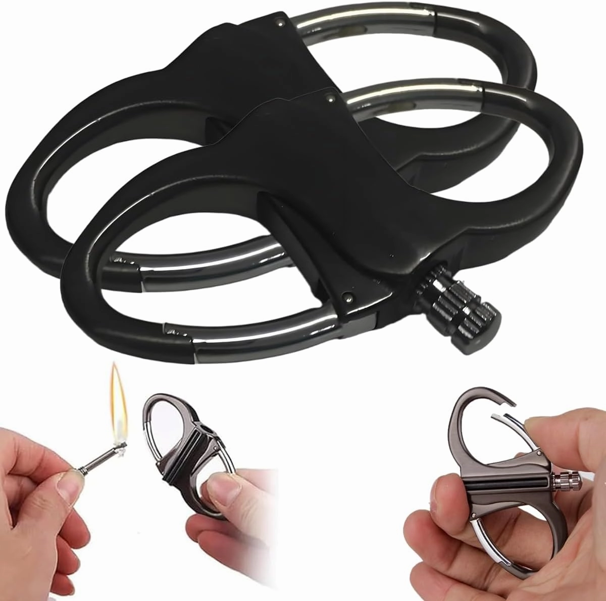 Metal Keychain Lighter, Lighter Match Hidden in Key Chain，Reusable Permanent Match Keychains，2025 New Portable Mini Waterproof Fire Starter Key Ring for Outdoor, Hunting, Traveling (Black, 2PCS)