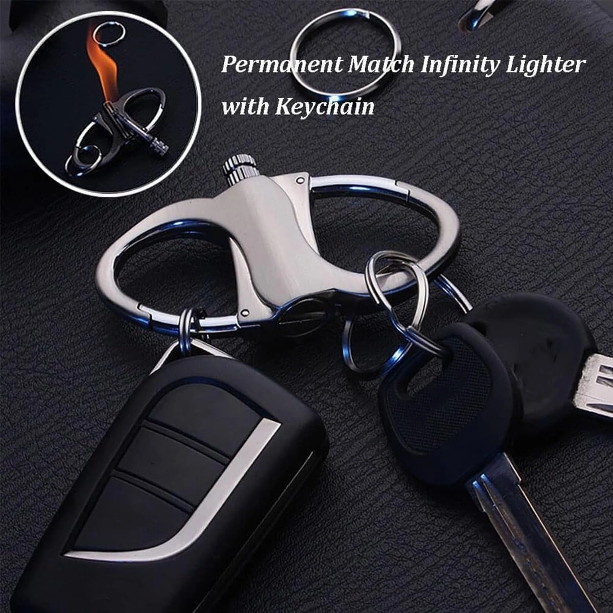 Metal Keychain Lighter, Lighter Match Hidden in Key Chain，Reusable Permanent Match Keychains，2025 New Portable Mini Waterproof Fire Starter Key Ring for Outdoor, Hunting, Traveling (Black, 2PCS)